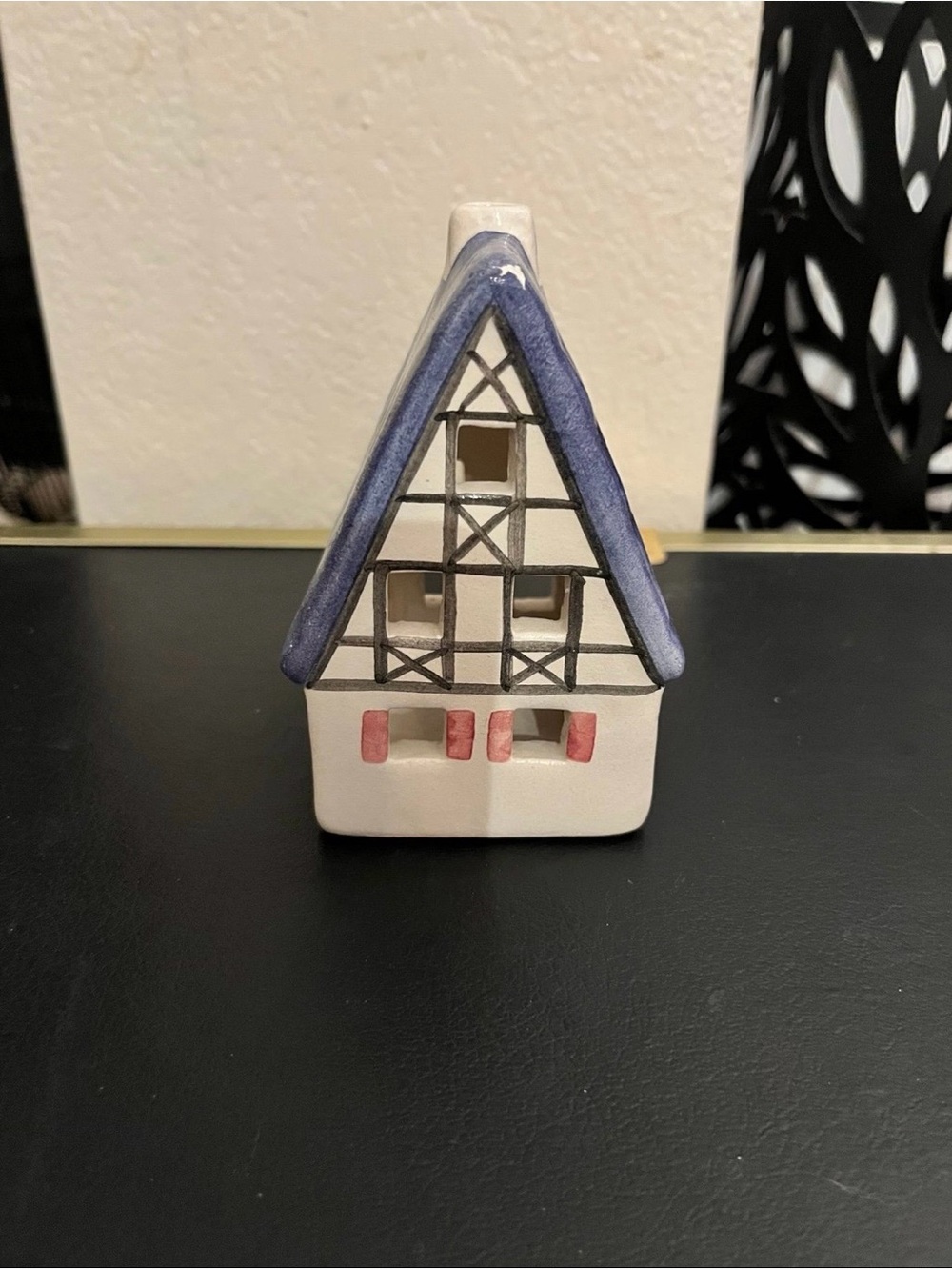 Ceramic Cottage Teal Roof Decorative House